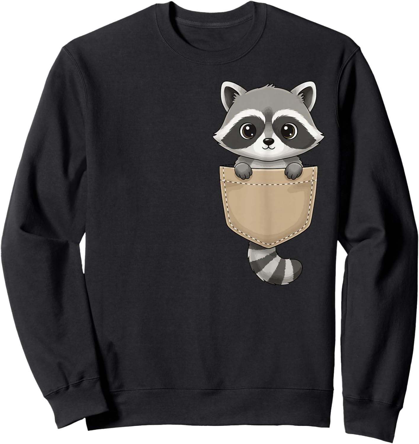 Cute Raccoon Pocket Funny Raccon Women Kid Sweatshirt - Sweatshirt | Black