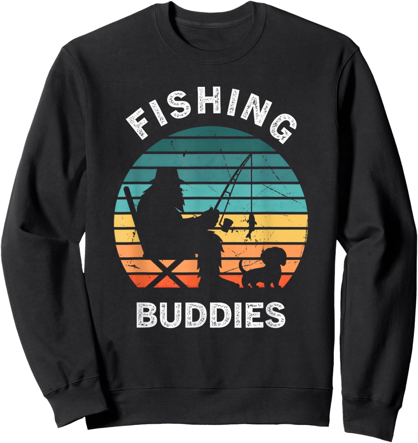 Dachshund Bigfoot Sasquatch Fishing Retro Vintage Style Dog Sweatshirt - Sweatshirt | Black