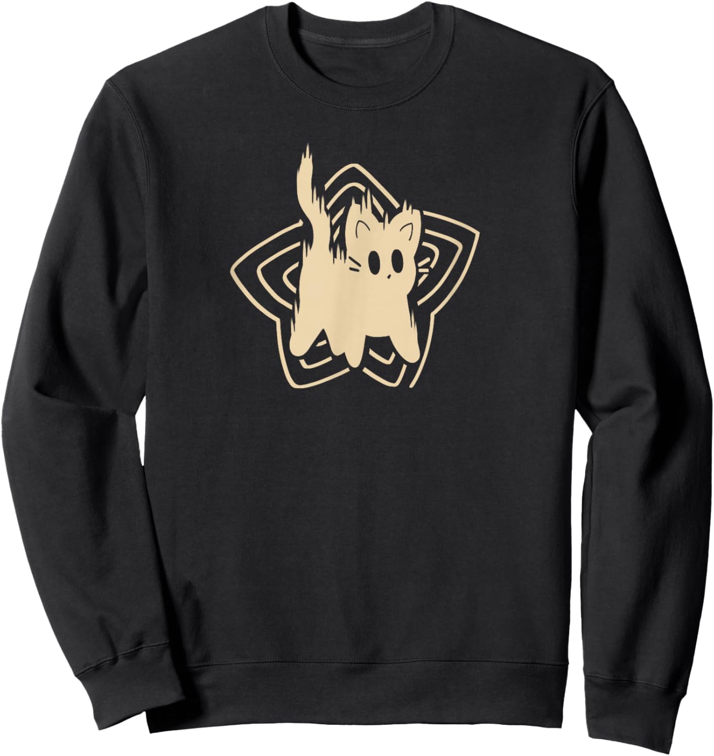90s Y2K Cute Scary Scared Tomcat Cat Sweatshirt - Sweatshirt | Black