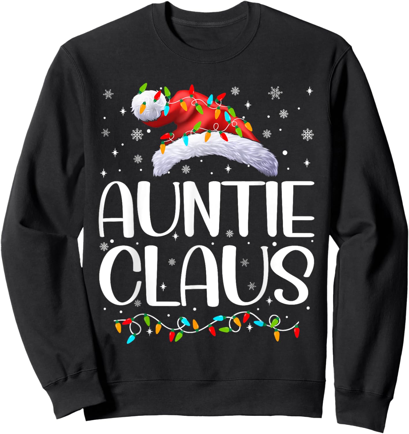Auntie Claus Xmas Lights Christmas Pajama Matching Family Sweatshirt - Sweatshirt | Black