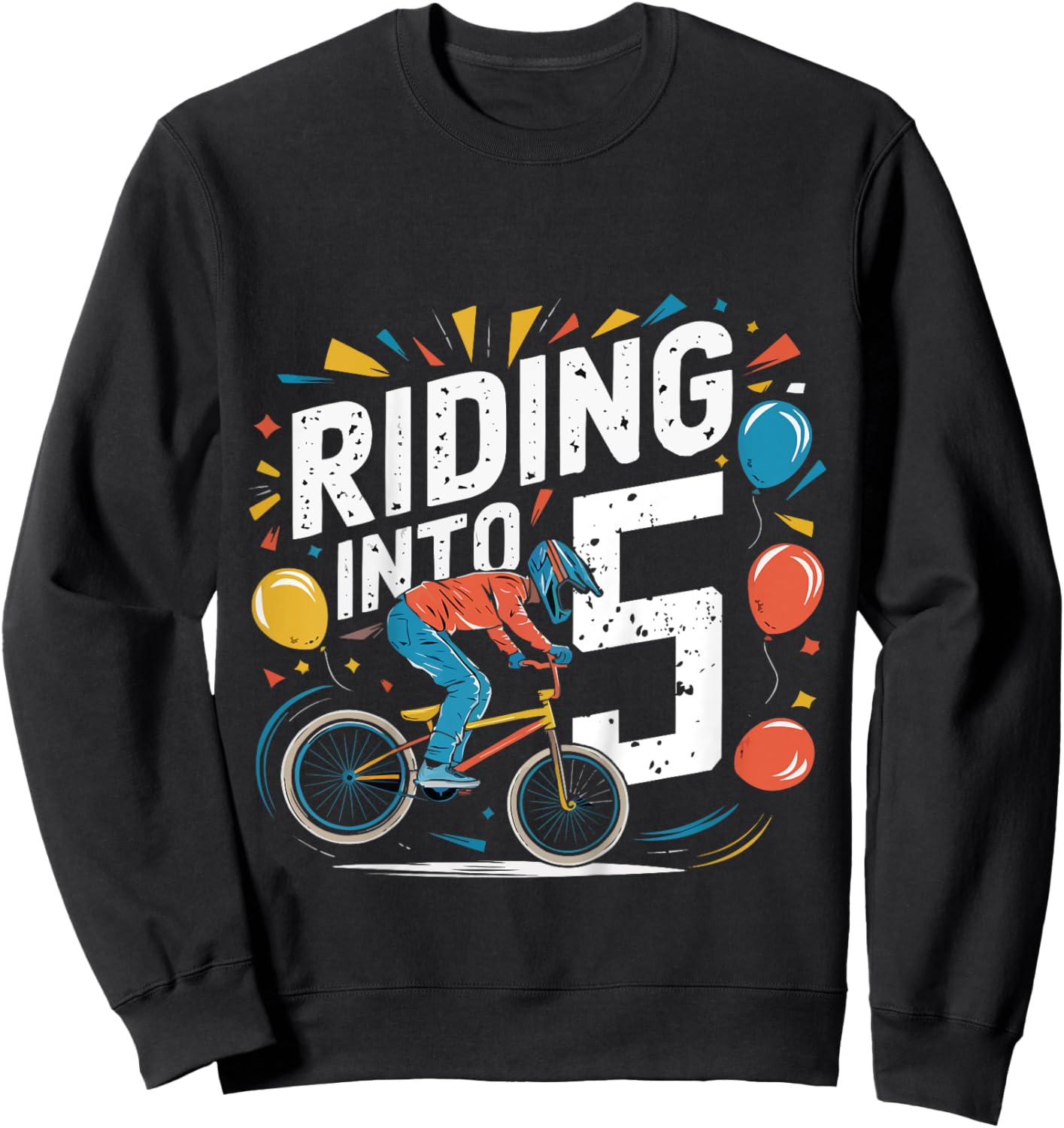 Kids Funny 5 Year 5th Birthday Old Three BMX Bike racing bicycle Sweatshirt - Sweatshirt | Black