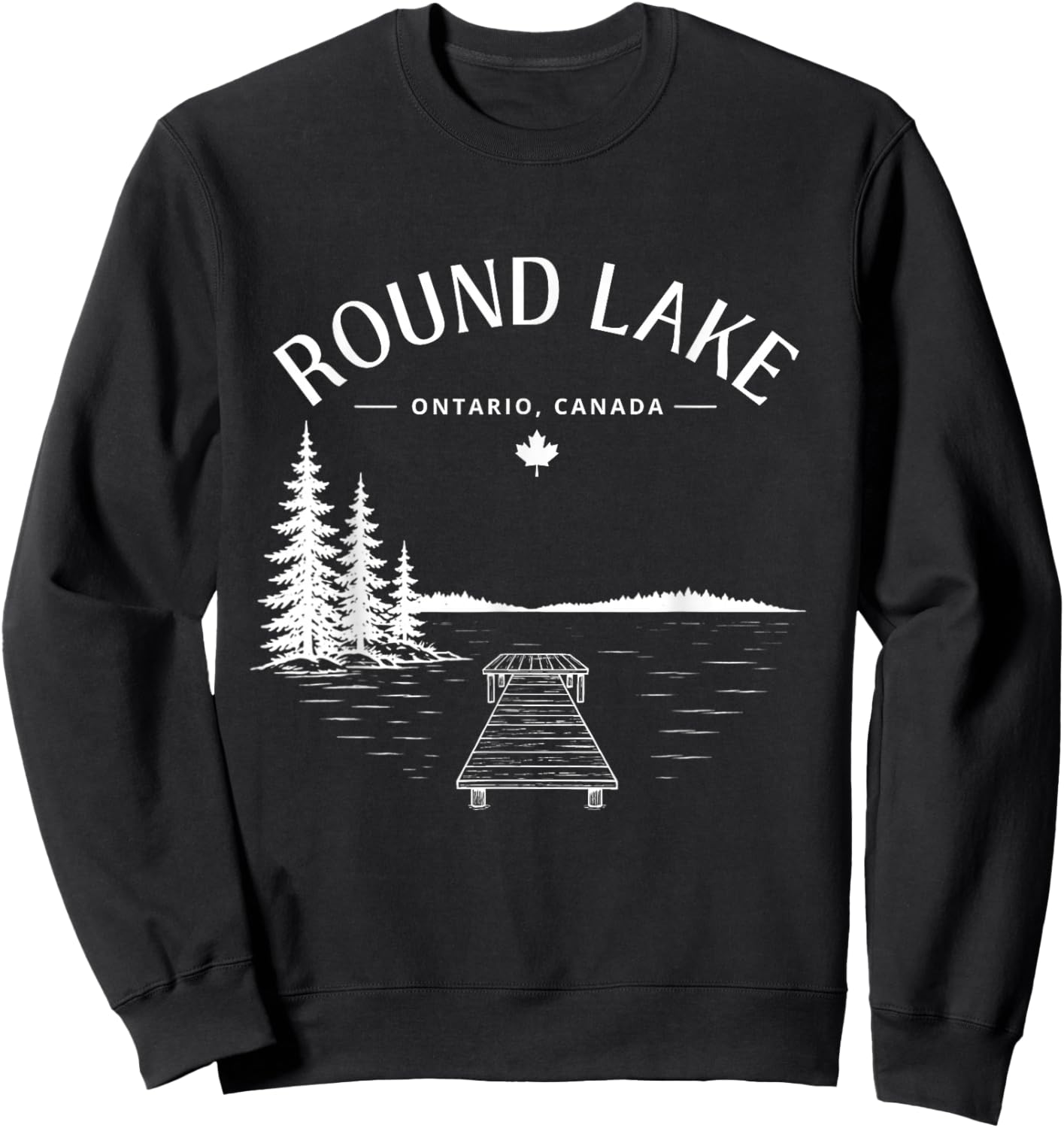 Round Lake Dock Life Pine Trees Mountain Sweatshirt - Sweatshirt | Black