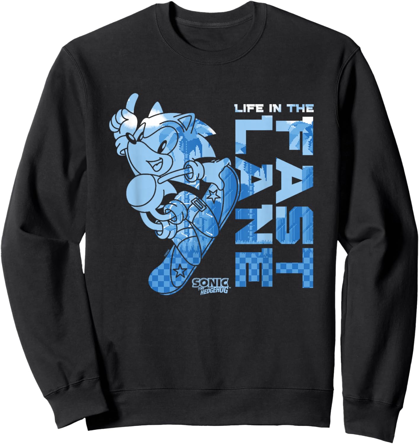 Sonic The Hedgehog Life in the Fast Lane Snowboarding Retro Sweatshirt - Sweatshirt | Black