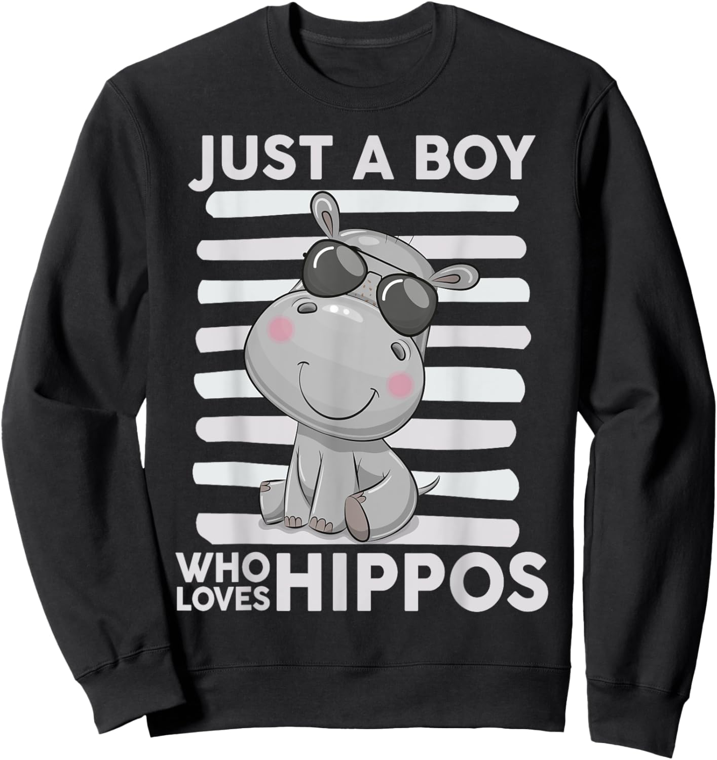 Kids Hippo-Shirt Toddler Funny Just A Boy Who Loves Hippos Sweatshirt - Sweatshirt | Black
