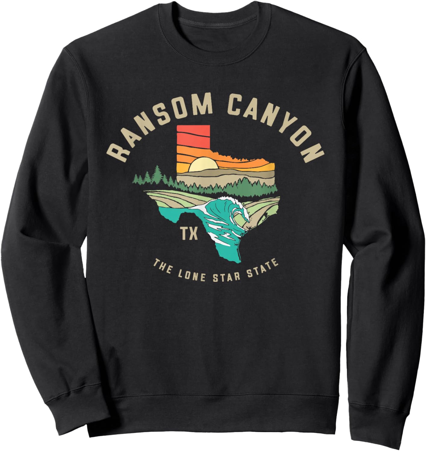 Ransom Canyon Texas Outdoors Vintage Nature Illustration Sweatshirt - Sweatshirt | Black