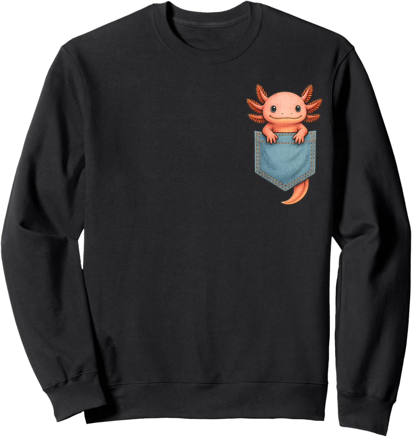 Cute Axolotl Pocket Funny Gifts Women Teen Kid Sweatshirt - Sweatshirt | Black