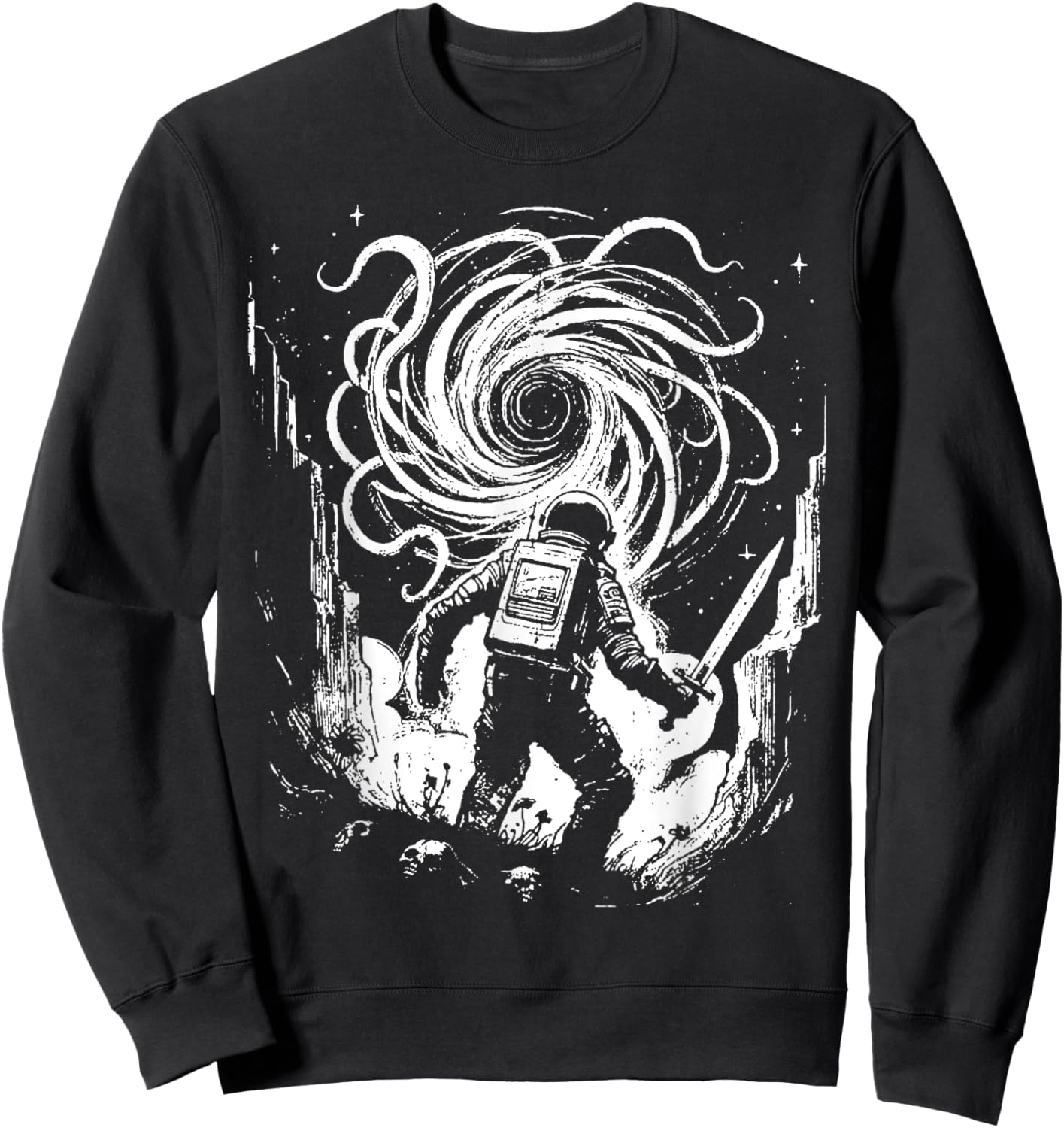 Void Vintage Astronaut Defender - Fighting Monster In Space Sweatshirt - Sweatshirt | Black