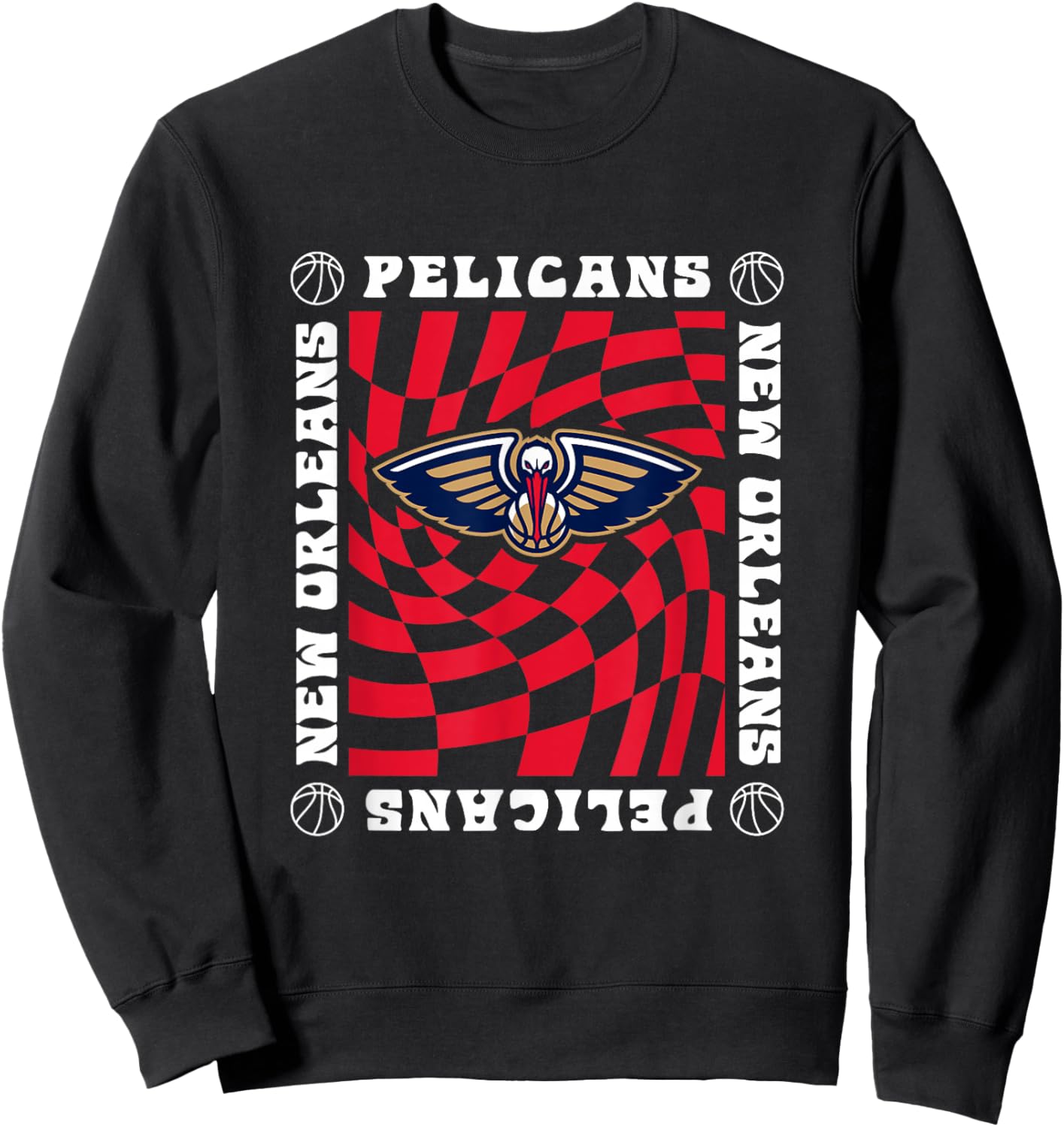 NBA New Orleans Pelicans Retro Checkerboard Wave Sweatshirt - Sweatshirt | Black