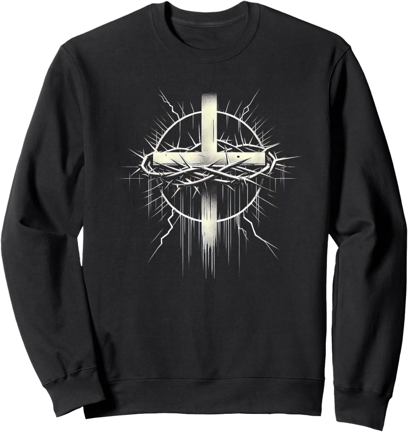 Christian Cross Punk Art Style Crown of thorns distressed Sweatshirt - Sweatshirt | Black