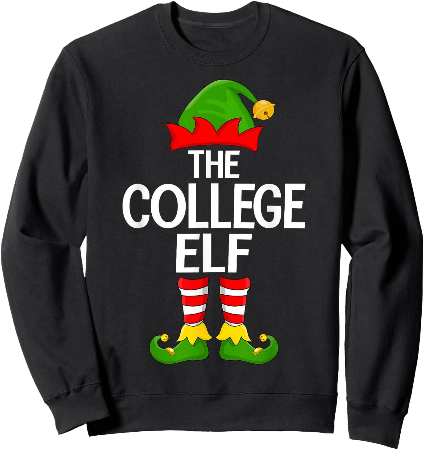 College Elf Xmas Matching Family Elf Squad Christmas Sweatshirt - Sweatshirt | Black