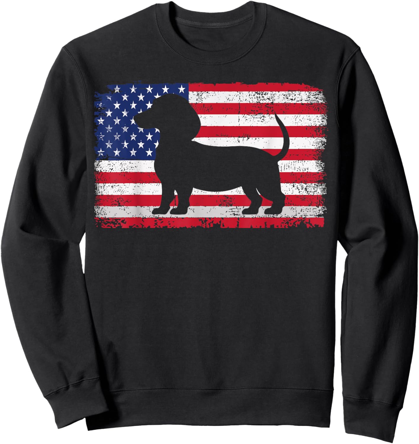 Dachshund Dog Lover 4th of July Patriotic American Flag USA Sweatshirt - Sweatshirt | Black