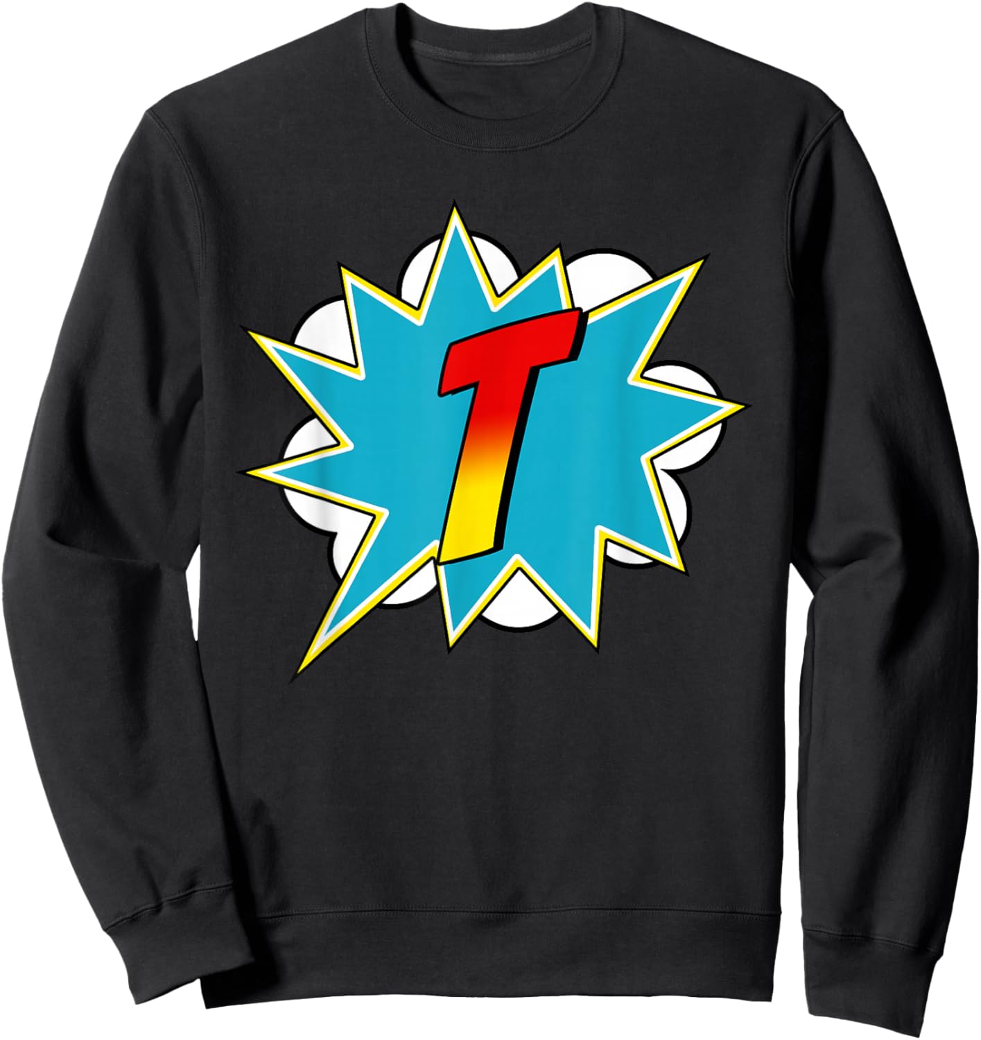 Letter Superhero Name Comic Costume : Black, Small, Retro, Superhero, Cartoon, -Adults & Kids, Short Sleeve, , Retro-Superhero Sweatshirt - Sweatshirt | Black