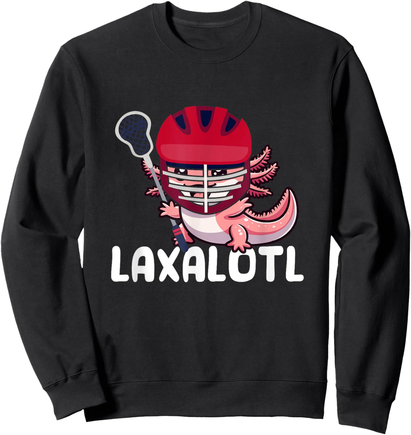 Funny Lacrosse LAX Laxalotl Axolotl Lacrosse Player Athlete Sweatshirt - Sweatshirt | Black