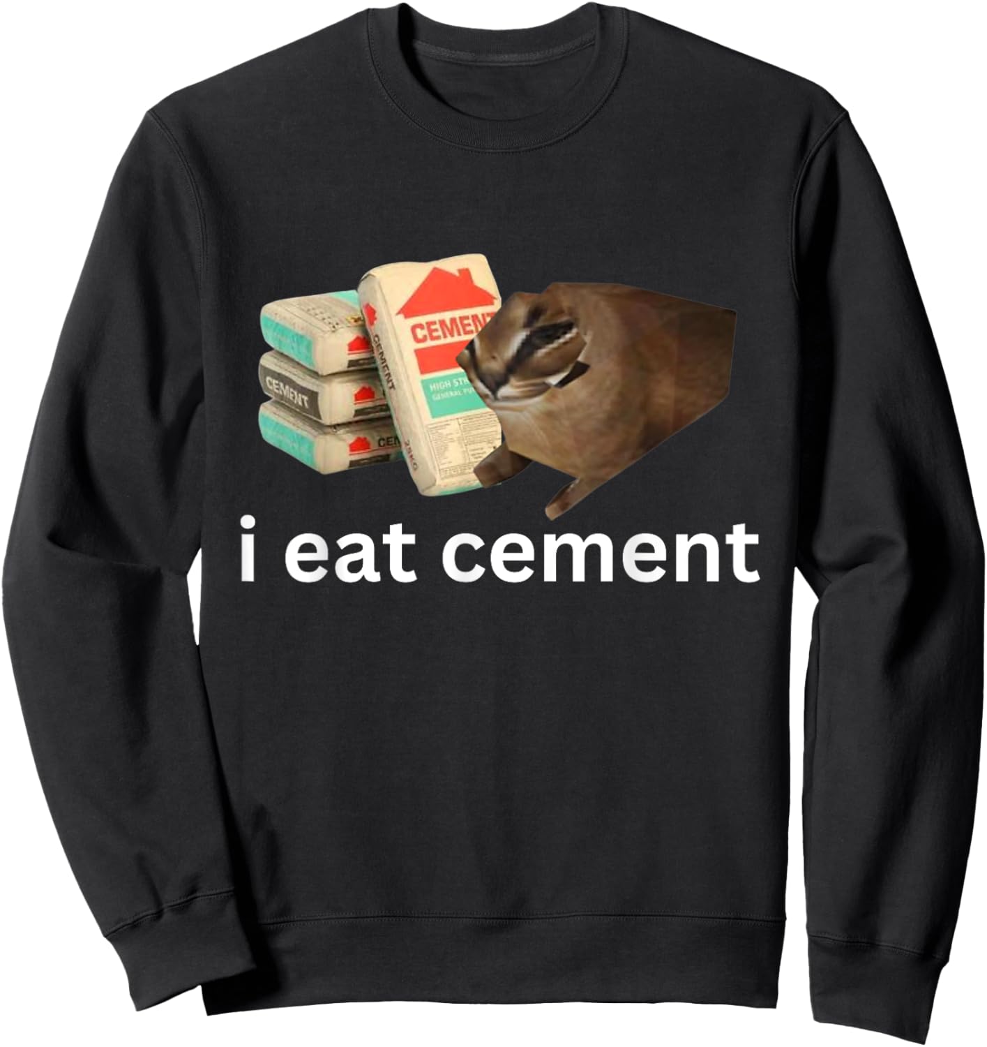 I Eat Cement Funny Cursed Cat Unhinged Meme Sweatshirt - Sweatshirt | Black