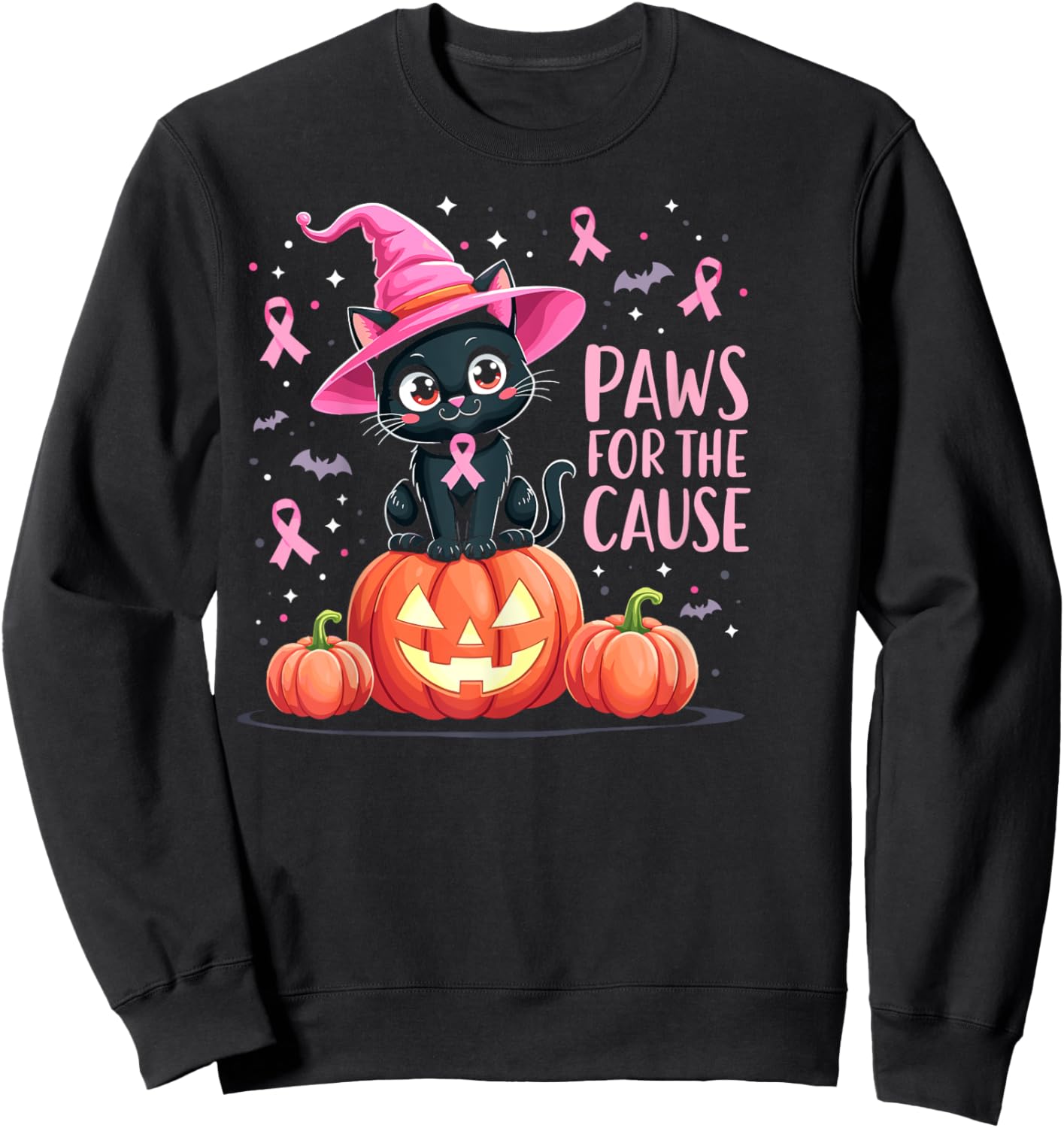 Paws For The Cause Breast Cancer Awareness Halloween Black Sweatshirt - Sweatshirt | Black