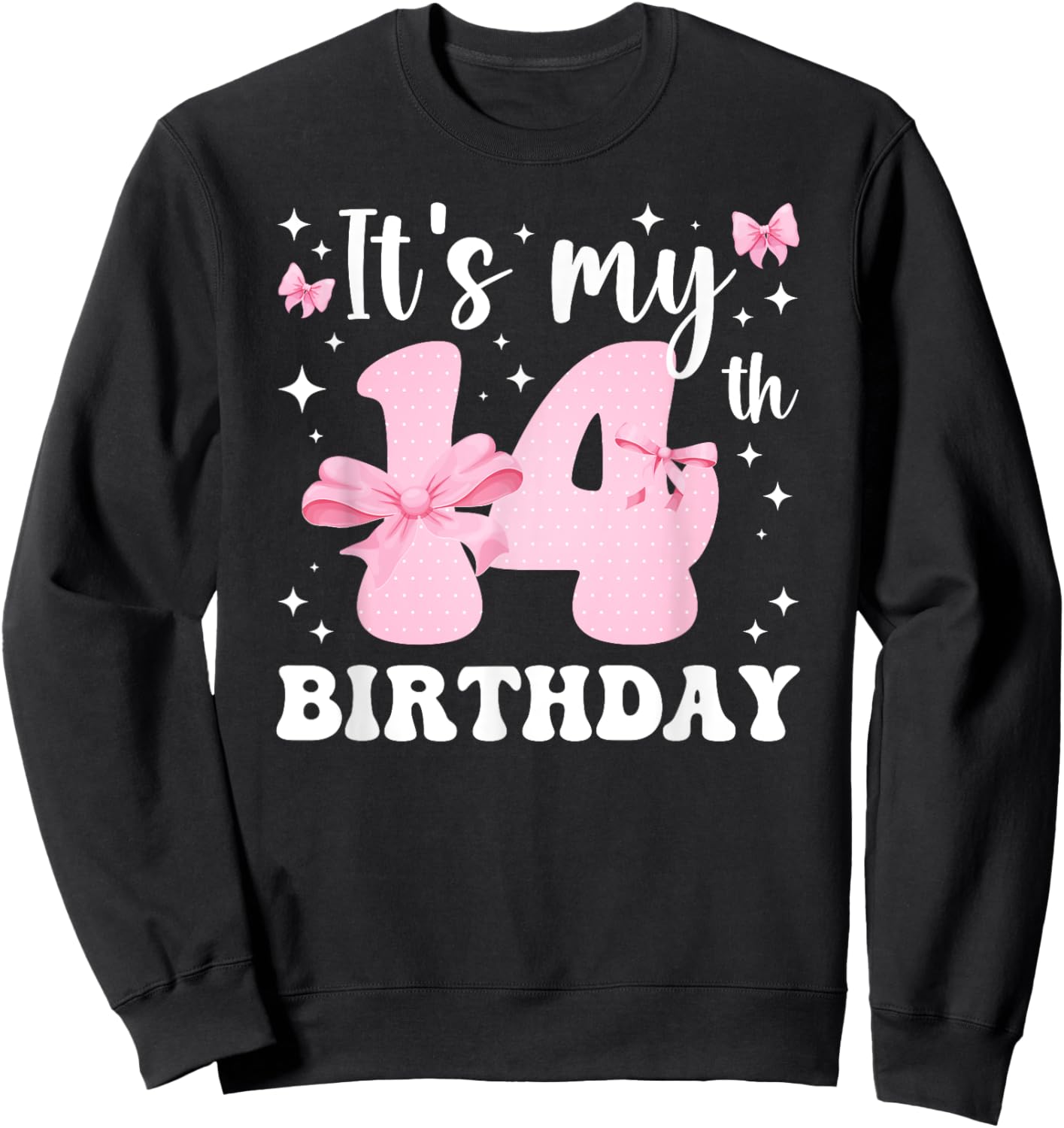 14th Coquette Themed Birthday Fourteen Year Old Girl Bow Sweatshirt - Sweatshirt | Black
