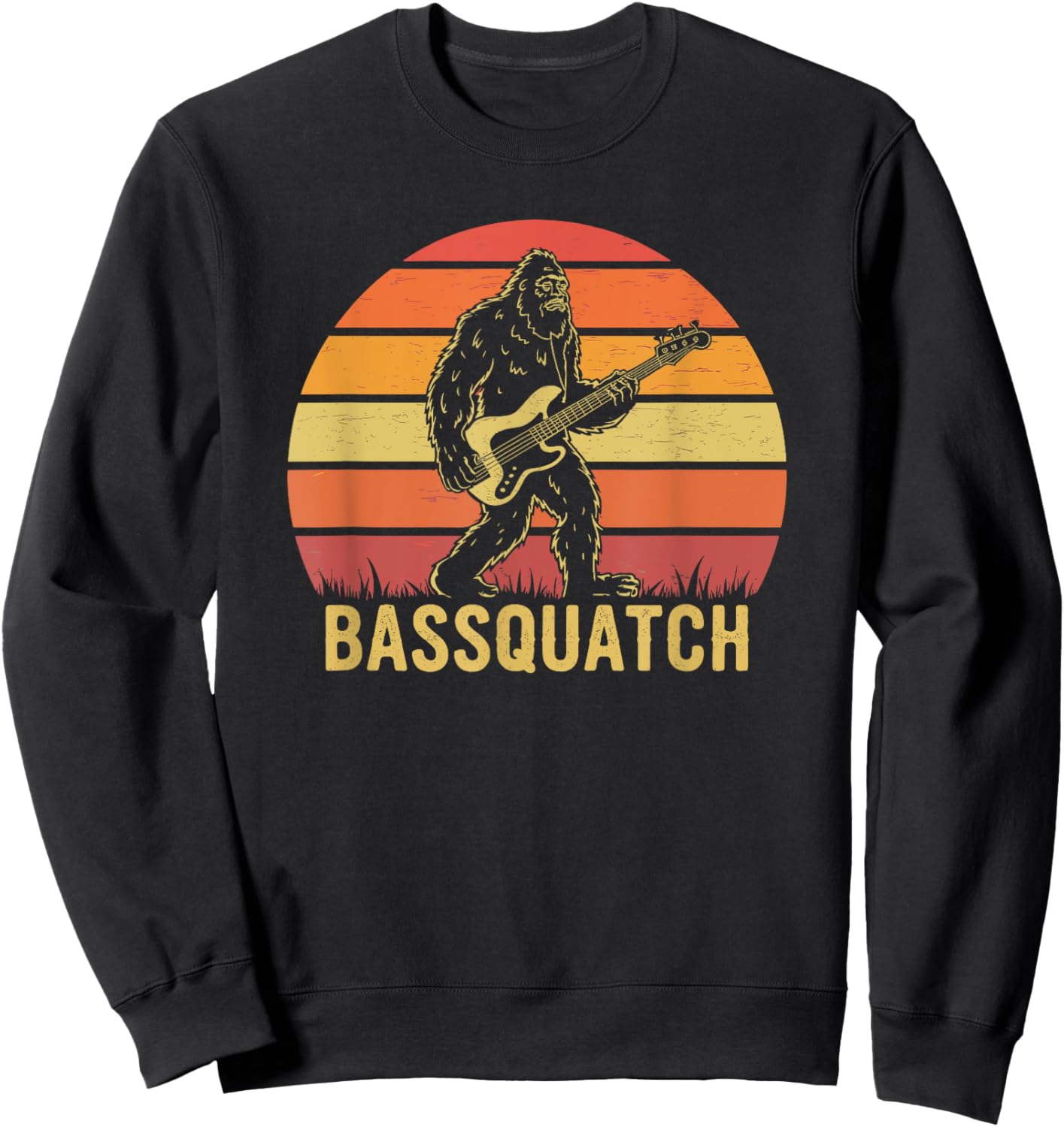 Bassquatch, Retro Bigfoot Bass Guitar Sasquatch Sweatshirt - Sweatshirt | Black