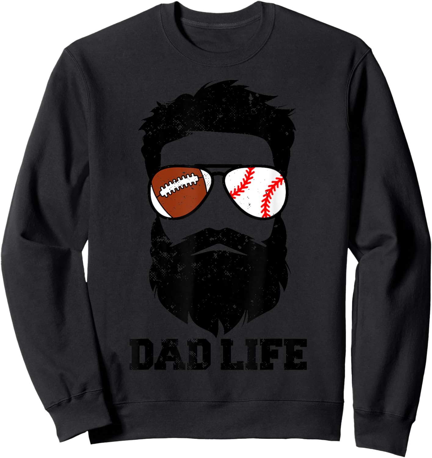 Football Baseball Dad Messy Hair Beard Football Baseball Dad Sweatshirt - Sweatshirt | Black