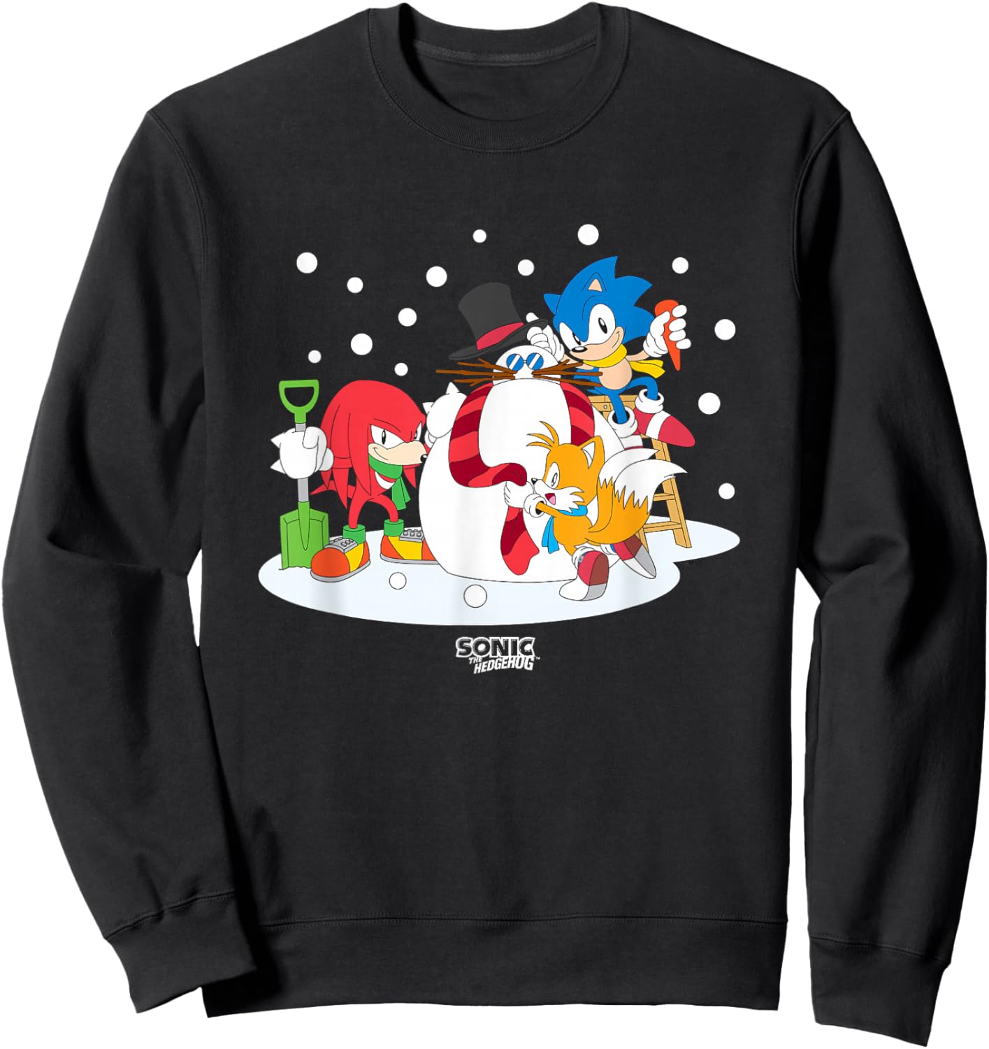 Sonic The Hedgehog Christmas Team Sonic Building Snowman Sweatshirt - Sweatshirt | Black