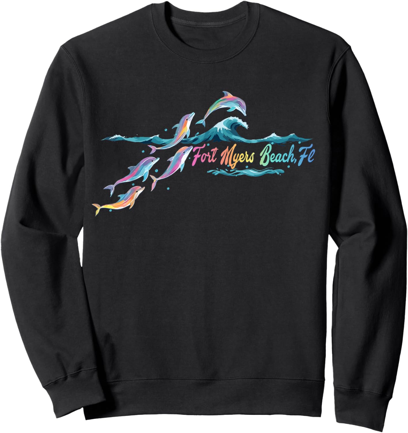 Fort Myers Beach Florida Colorful Dolphin Lover Beach Sweatshirt - Sweatshirt | Black