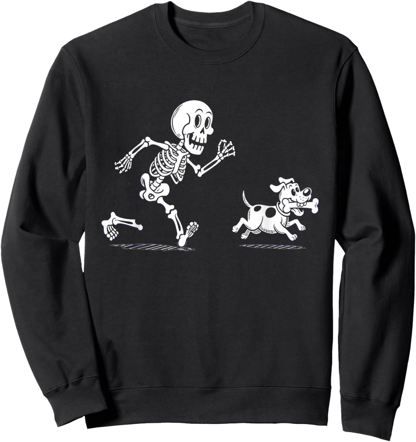 Halloween Dog, Funny Skeleton, Skeleton Chasing Dog Sweatshirt - Sweatshirt | Black