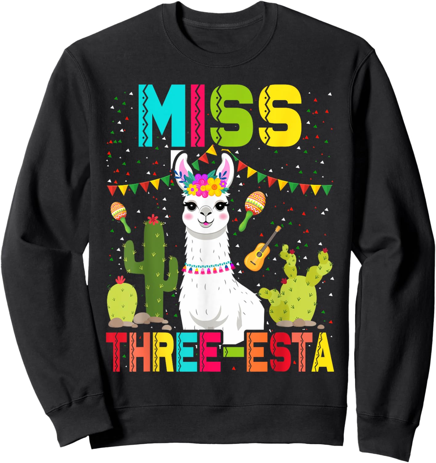 Miss Fiesta Three-Esta Girl 3rd Birthday Mexican Party Sweatshirt - Sweatshirt | Black