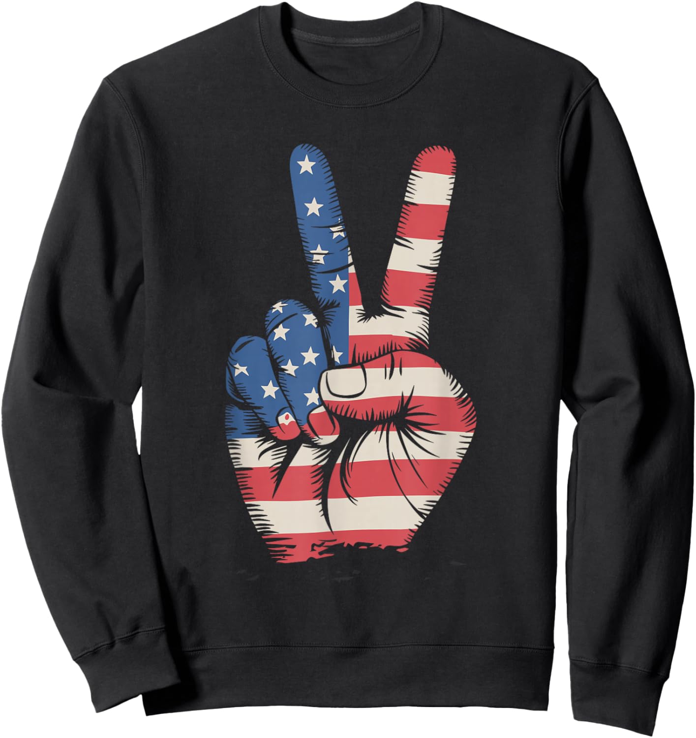 USA Flag Peace Sign Hand 4th of July Sweatshirt - Sweatshirt | Black