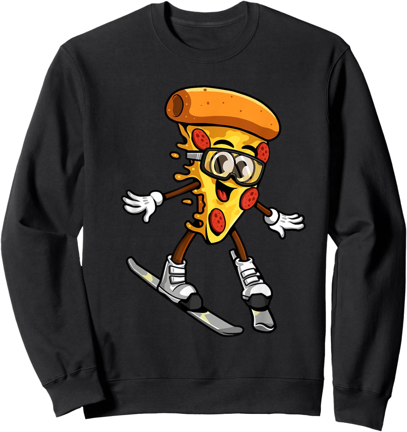 Funny Pizza Ski Cheesy Pie Foodie Skiing Instructor Outfit Sweatshirt - Sweatshirt | Black