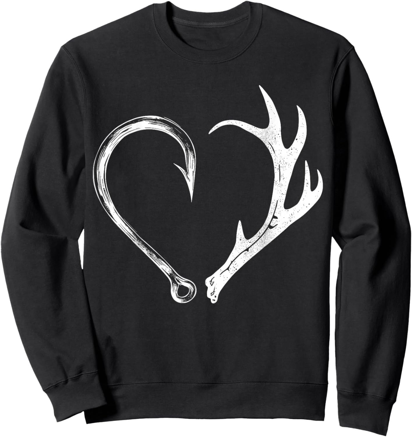 Fishing Hunting Heart Design for Outdoor Lovers Sweatshirt - Sweatshirt | Black