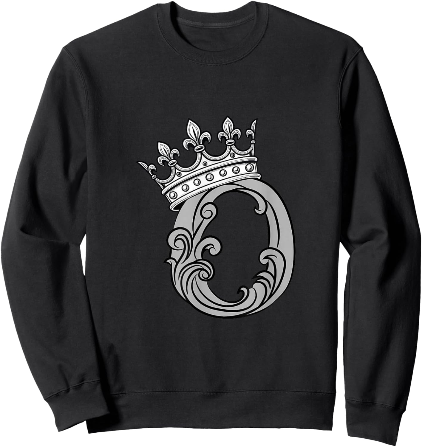 Grey Color Letter O Initial + Crown Grey Graphic Sweatshirt - Sweatshirt | Black