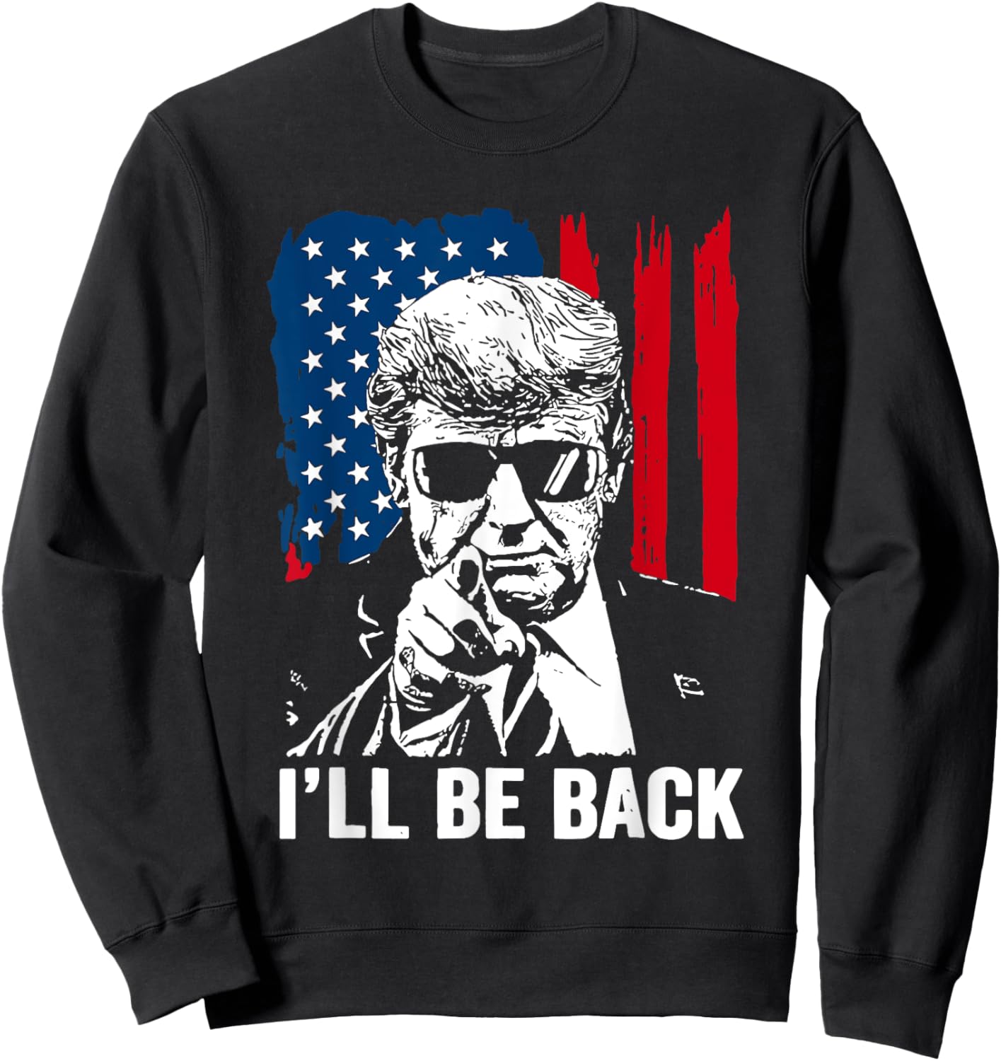 Vintage I'll Be USA Back Trump American Flag Women Sweatshirt - Sweatshirt | Black