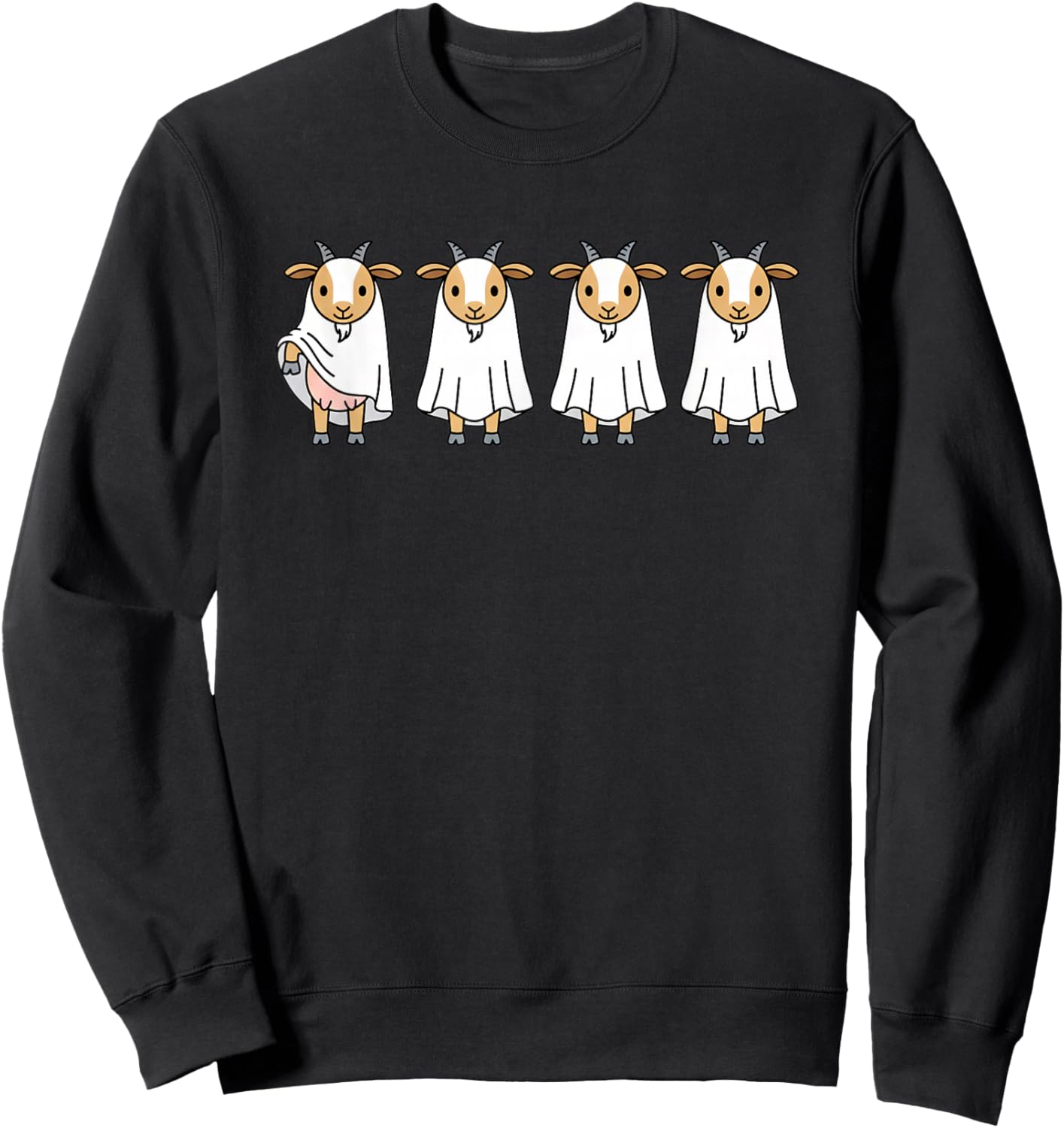 Kids Halloween Goat Ghost Cartoon Cute Goat Costume Funny Sweatshirt - Sweatshirt | Black
