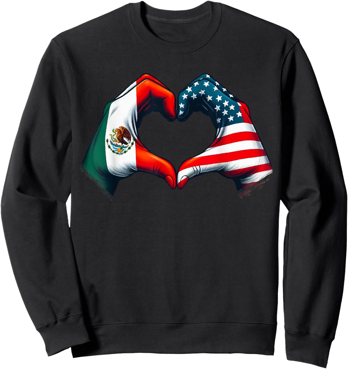 Vintage Mexican American Flag Heart Hands Love Mexico USA Sweatshirt - Sweatshirt | Black