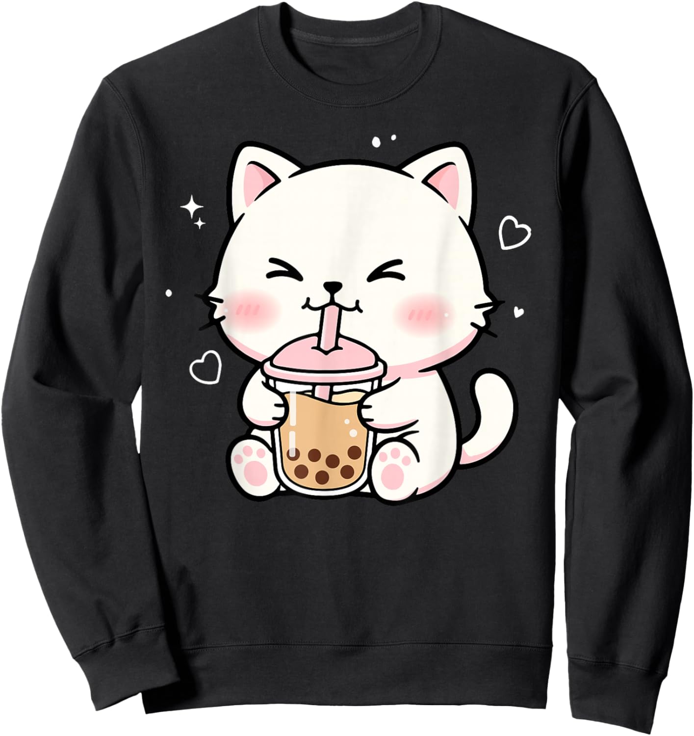Kawaii Cat Boba Japanese Cute Aesthetic Anime Girls Teens Sweatshirt - Sweatshirt | Black