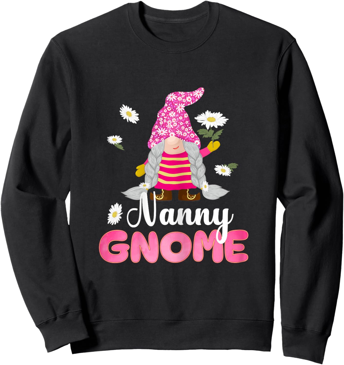 Cute Nanny Gnome Flower Gifts For Mother's Day Mom Grandma Sweatshirt - Sweatshirt | Black