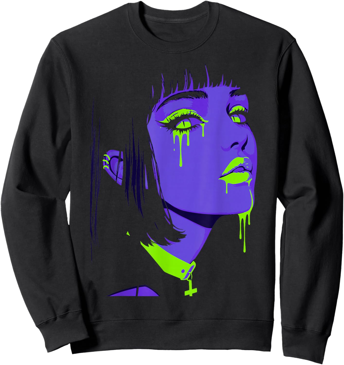 Cybergoth Cybercore Grunge Punk Goth Girl Alt Anime Manga Sweatshirt - Sweatshirt | Black