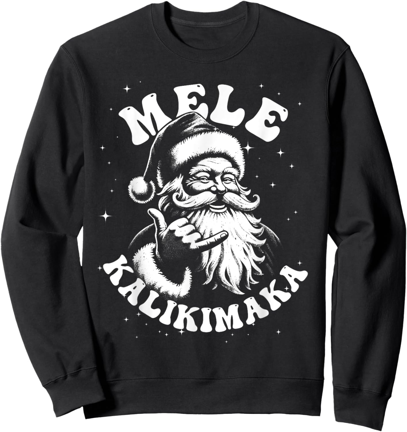 Retro Christmas Surf, Mele Kalikimaka Santa Shaka Hawaii Sweatshirt - Sweatshirt | Black