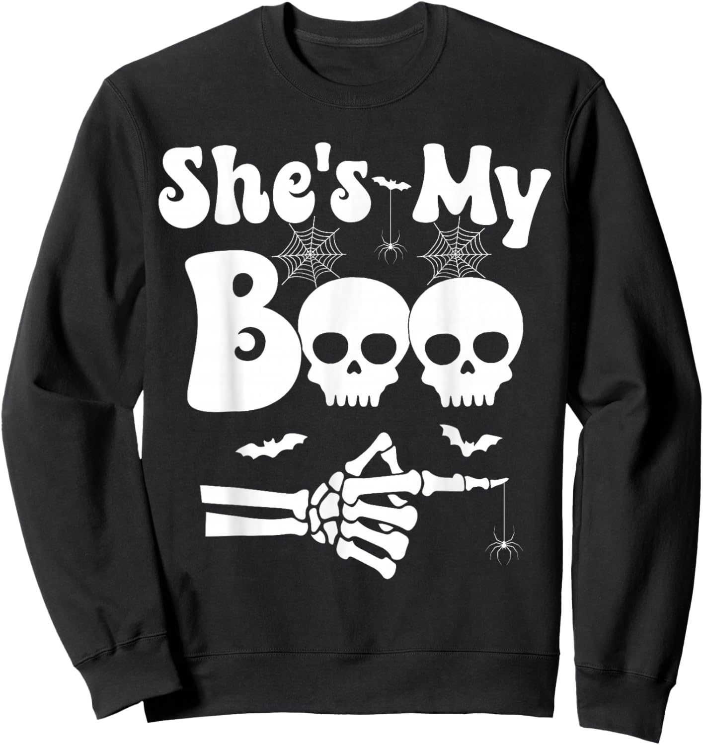 She’s My Boo Skeleton Couples Matching Couple Halloween Sweatshirt - Sweatshirt | Black
