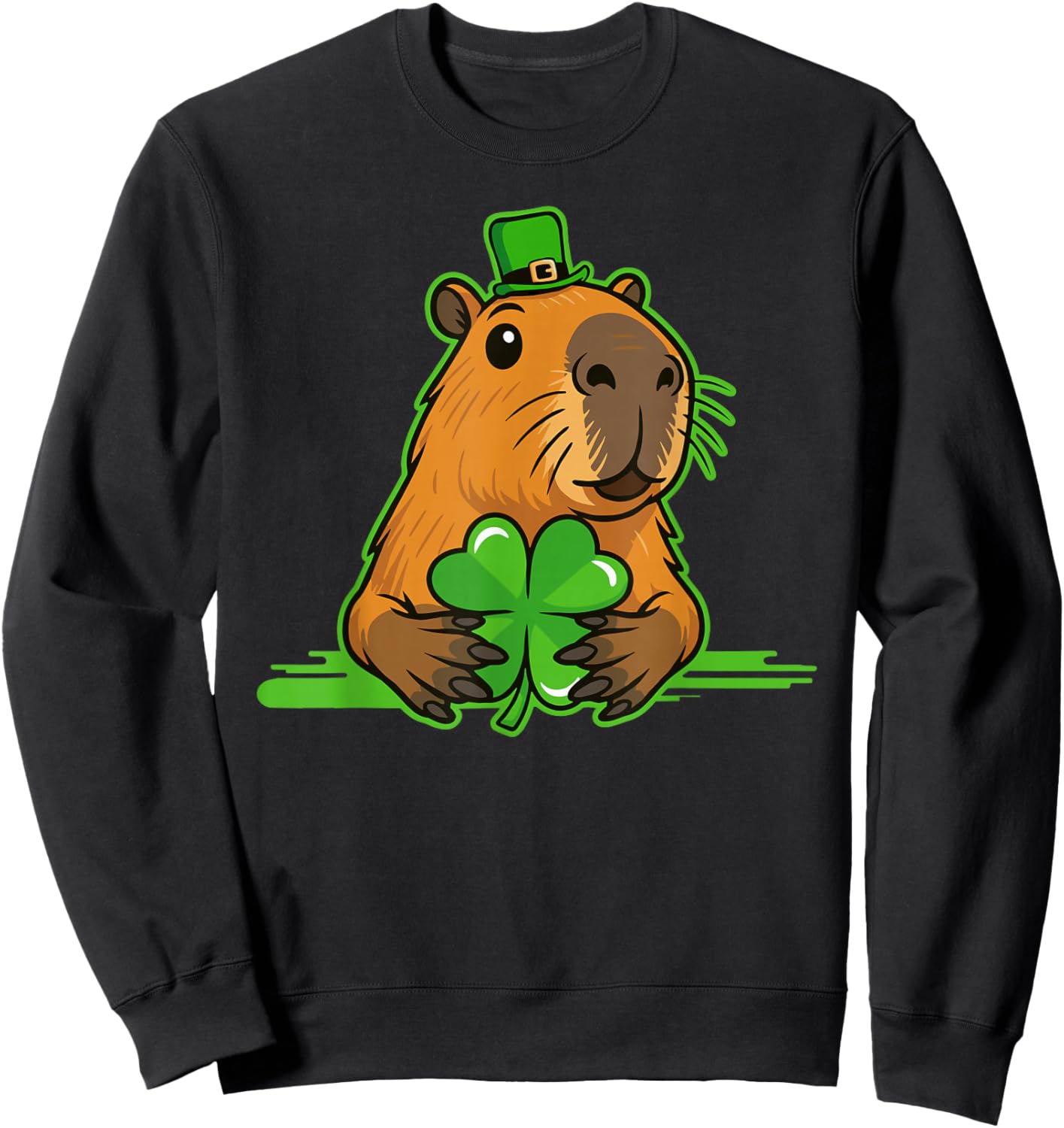 Capybara St. Patty's Shamrock Luck Funny St. Patrick's Day Sweatshirt - Sweatshirt | Black