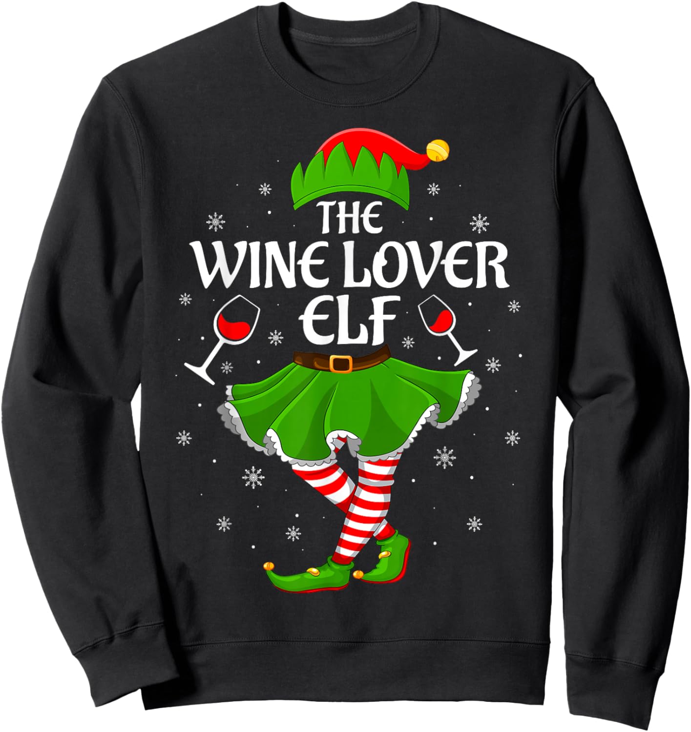 Wine Lover Elf Christmas Family Girls Women Elf Squad Xmas Sweatshirt - Sweatshirt | Black