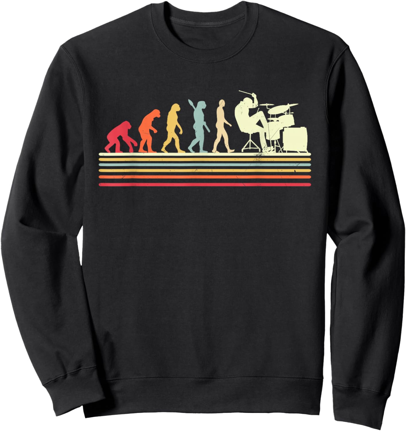 Drummer Evolution Art Retro Cool Drum Set Player Drumming Sweatshirt - Sweatshirt | Black