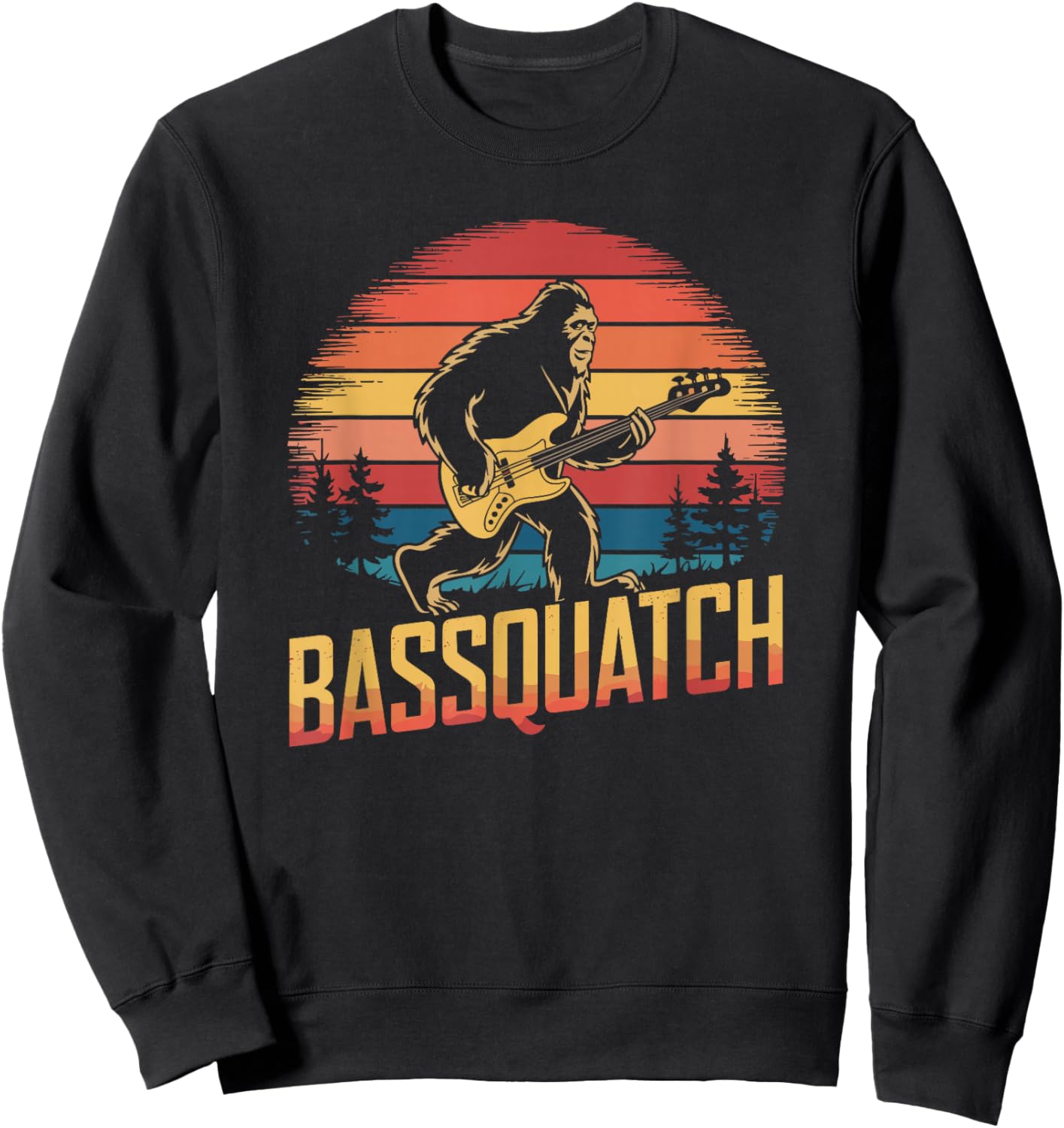 Bassquatch, Retro Bigfoot Bass Guitar Sasquatch Sweatshirt - Sweatshirt | Black