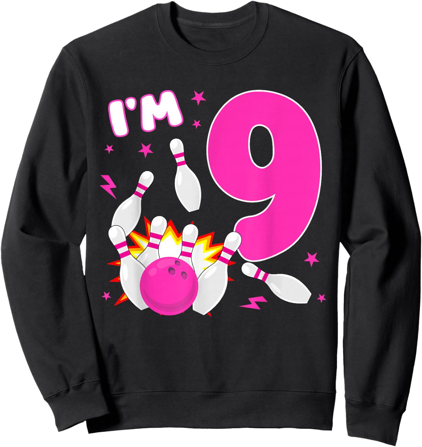 9th Birthday Girl Bowling Themed Party 9 Year Old Sweatshirt - Sweatshirt | Black