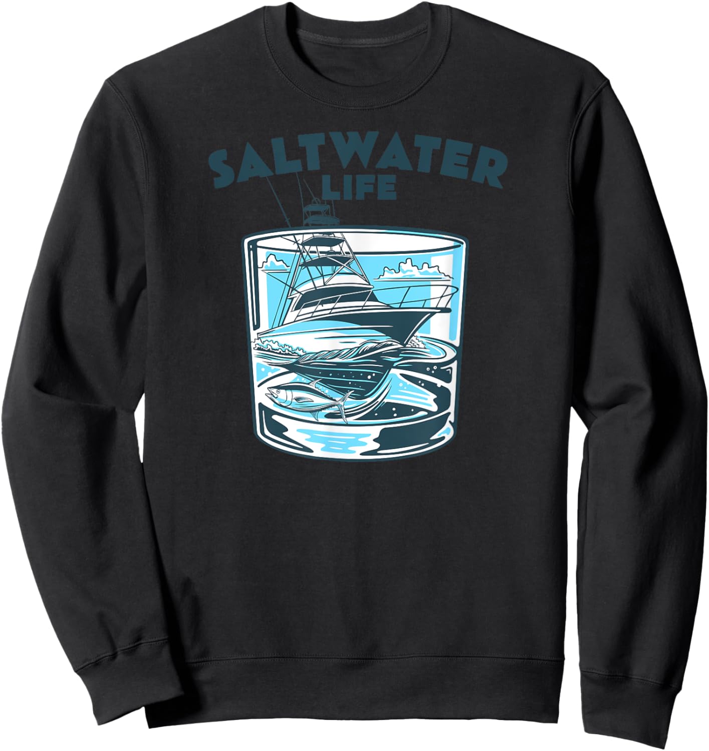 Saltwater Fishing Saltwater Life Glasses and Waves High Seas Sweatshirt - Sweatshirt | Black
