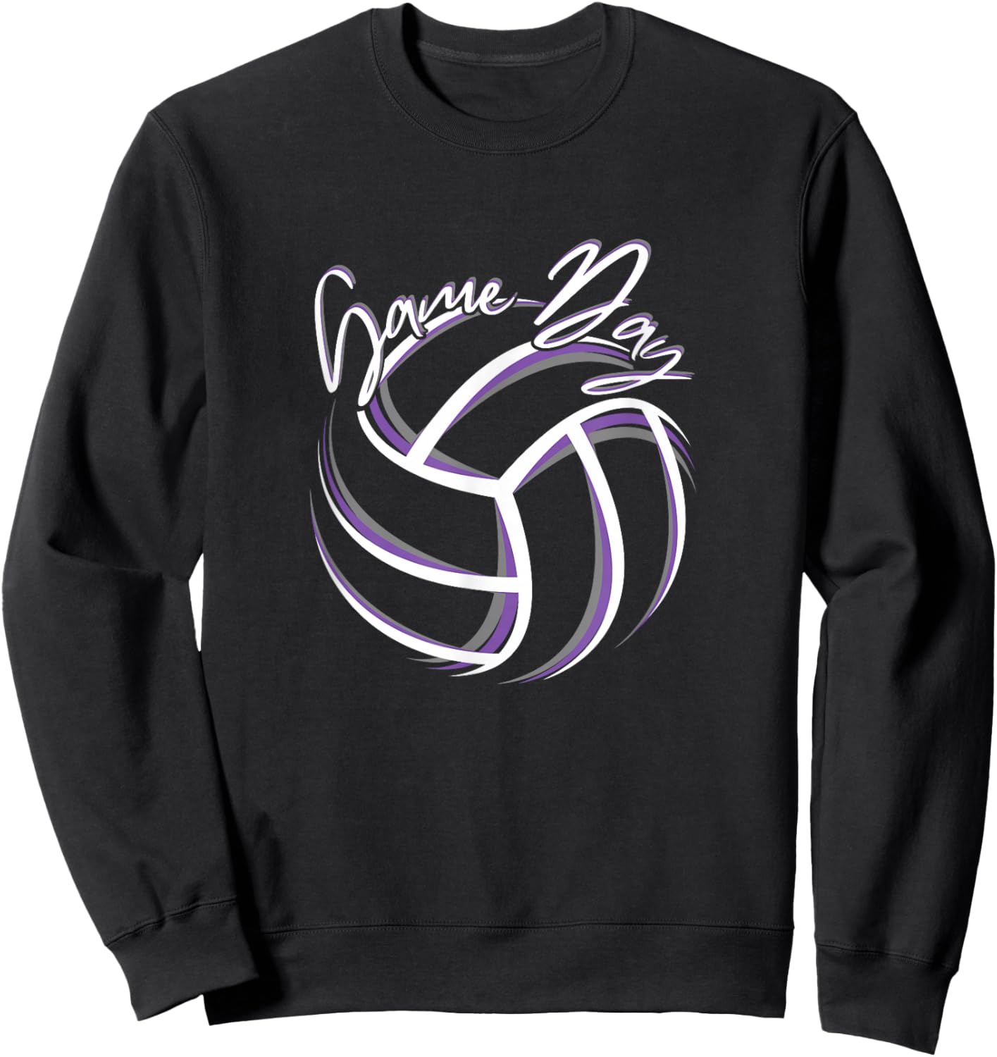 Purple & White Volleyball Season Game Day Volleyball Graphic Sweatshirt - Sweatshirt | Black