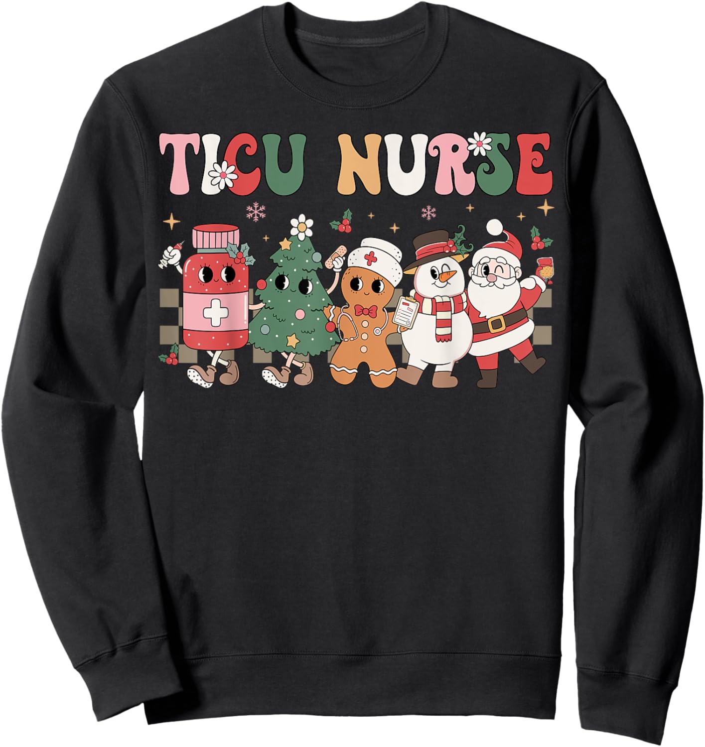 Retro TICU Nurse Christmas Intensive Care Unit Nursing Group Sweatshirt - Sweatshirt | Black