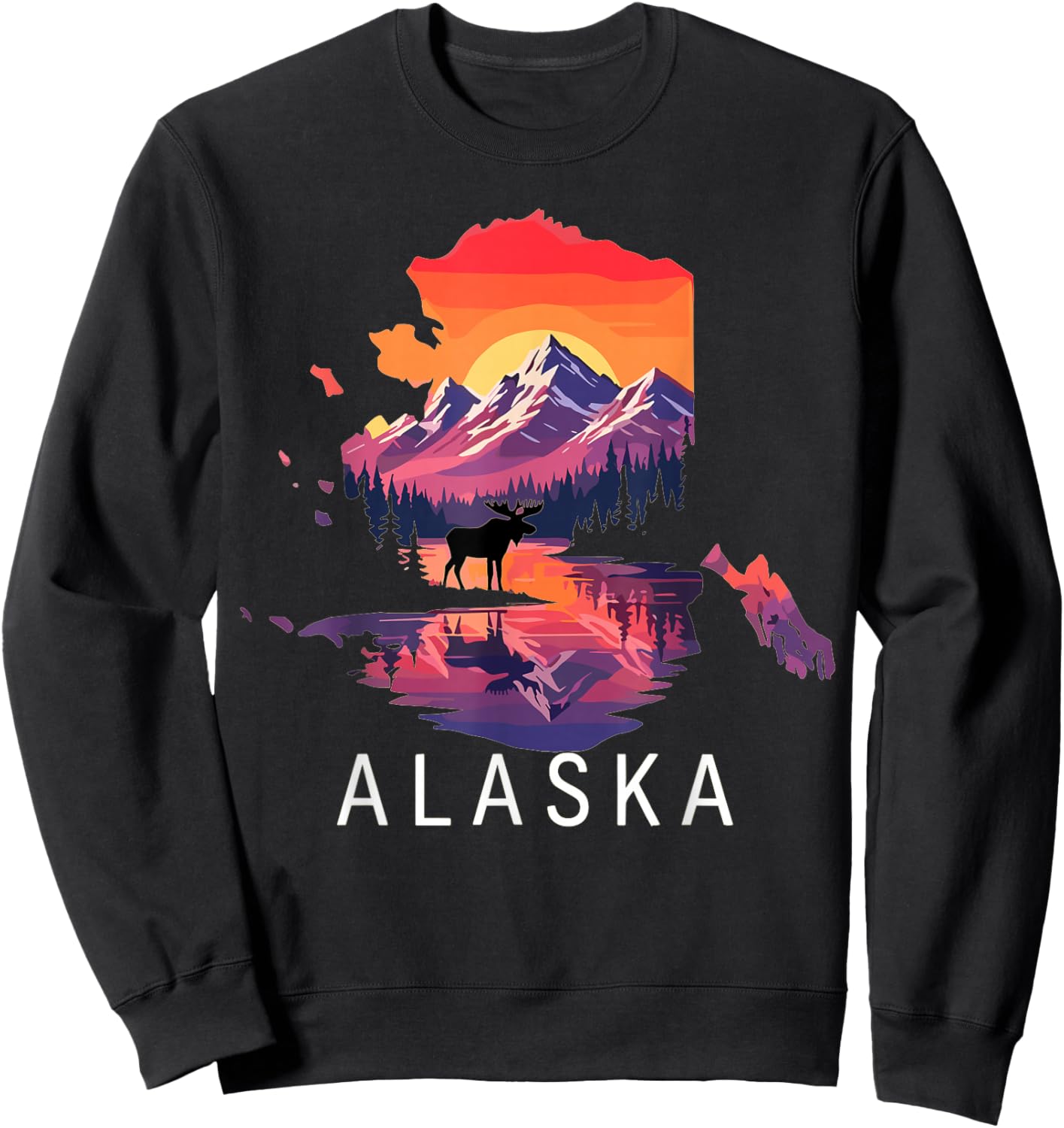 Alaska Mountain Sunset Landscape Nature Moose Sweatshirt - Sweatshirt | Black