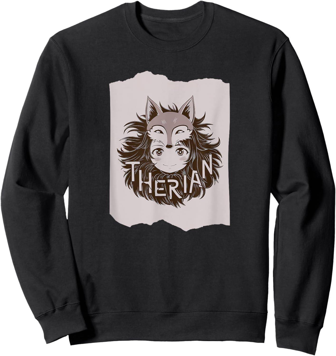 Fox Mask Therian Typography Therian Aesthetic TherianTok Sweatshirt - Sweatshirt | Black