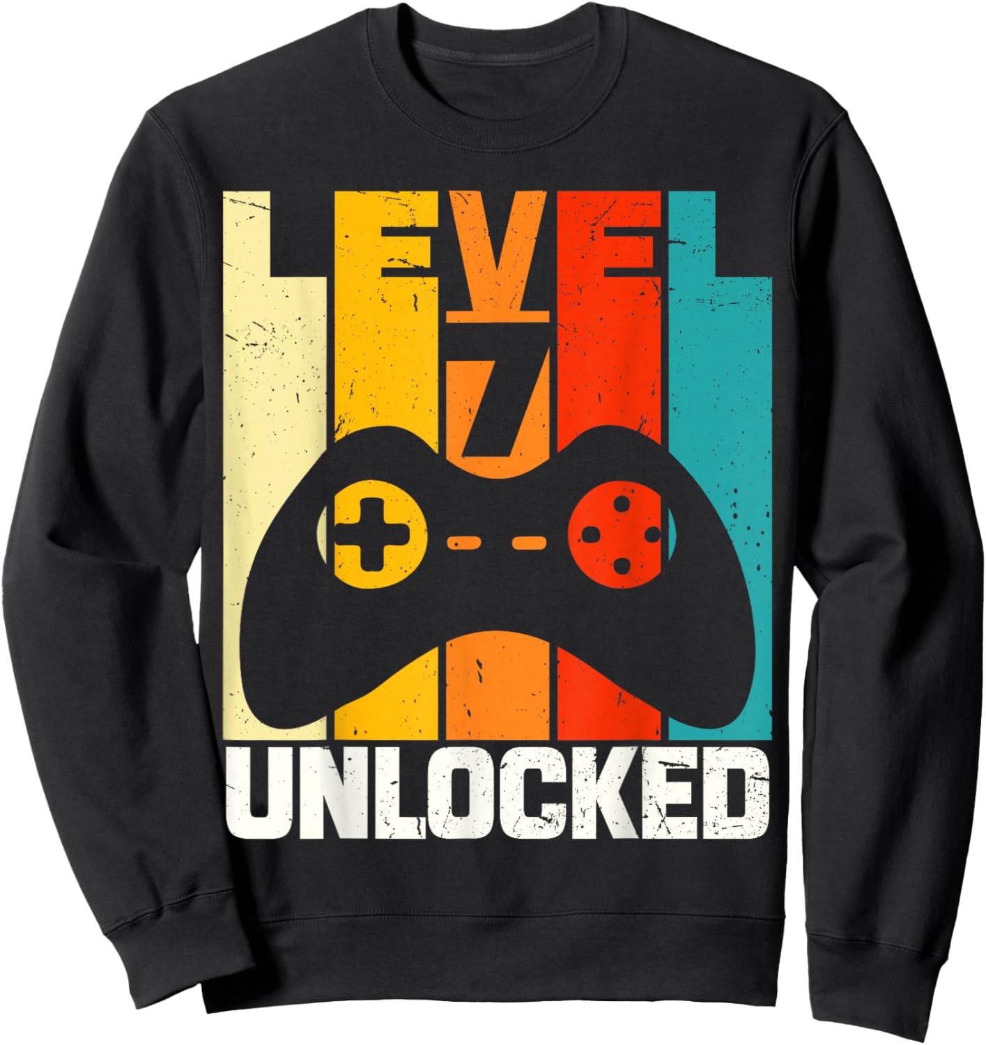 Funny 7th Birthday Level 7 Unlocked Seven Years Old Vintage Sweatshirt - Sweatshirt | Black