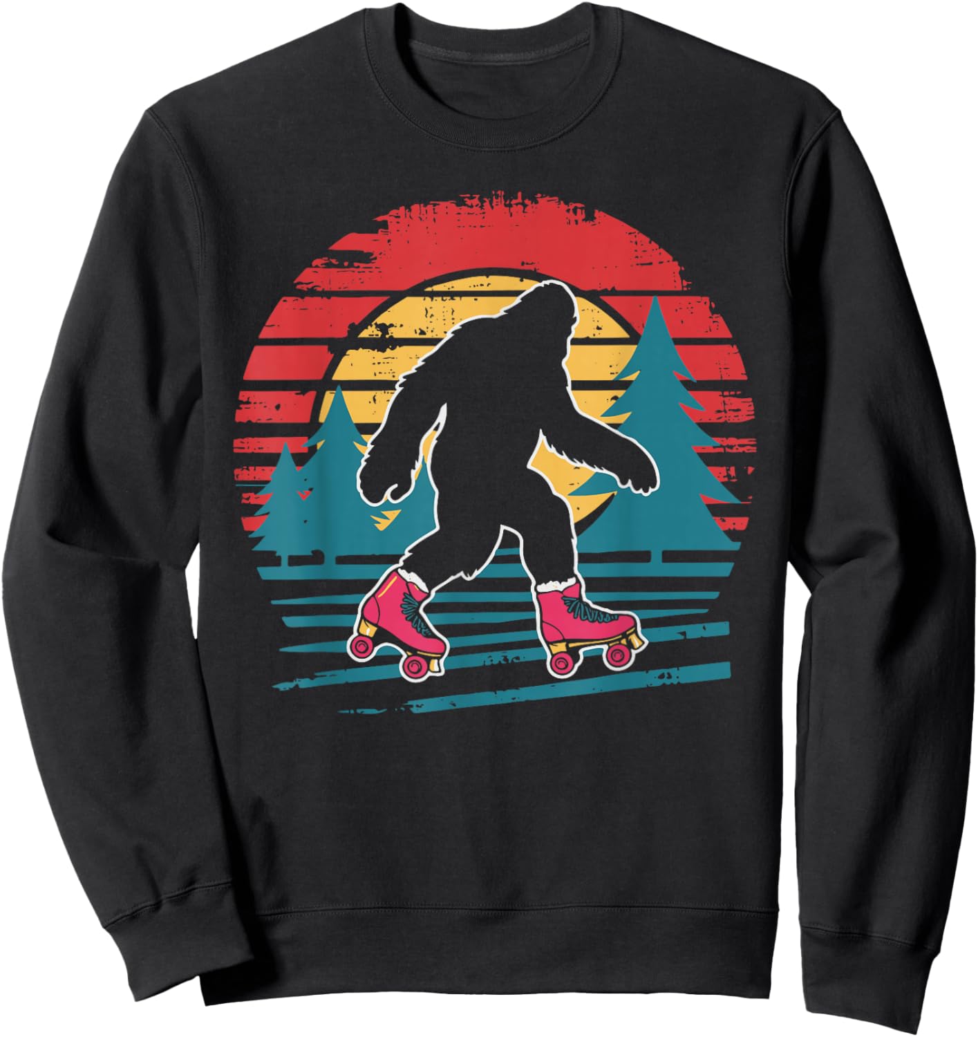 Retro Bigfoot Roller Skating Sasquatch 80s Skater Sweatshirt - Sweatshirt | Black